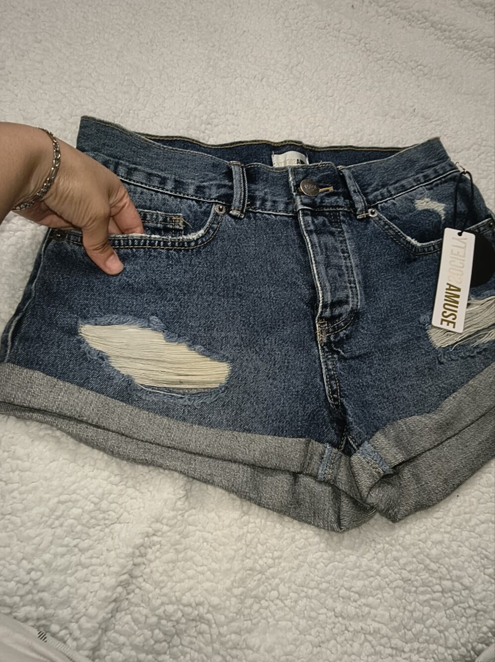 Amuse Society Indigo Distressed Rolled-Hem Denim Shorts